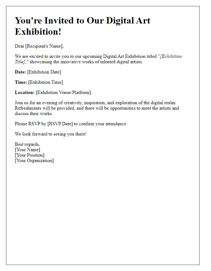 Letter template of digital art exhibition invitation