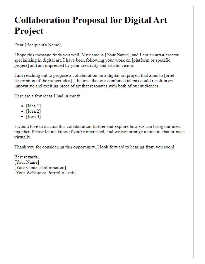 Letter template of digital art project collaboration