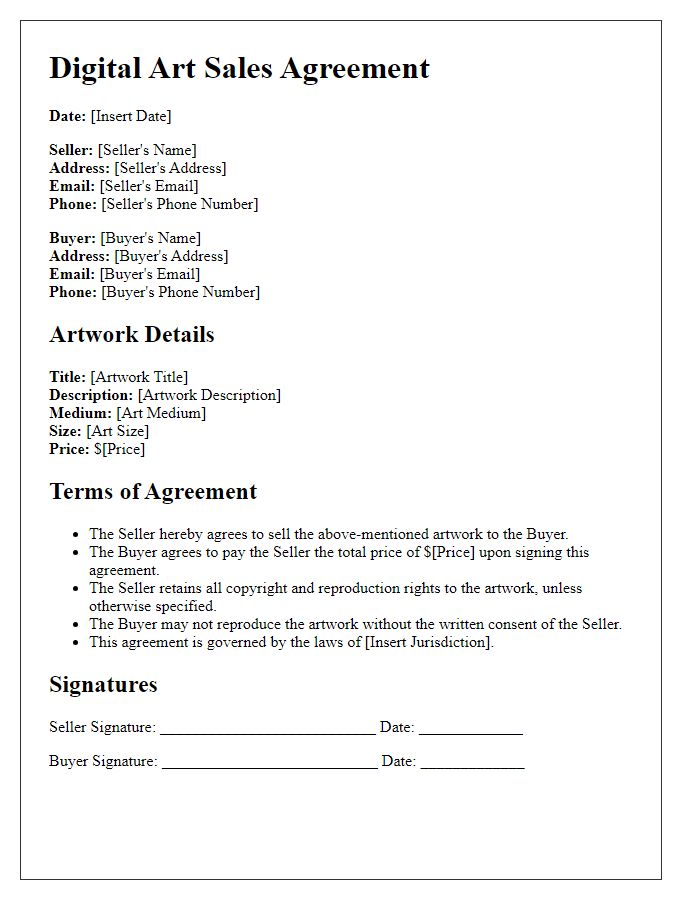 Letter template of digital art sales agreement