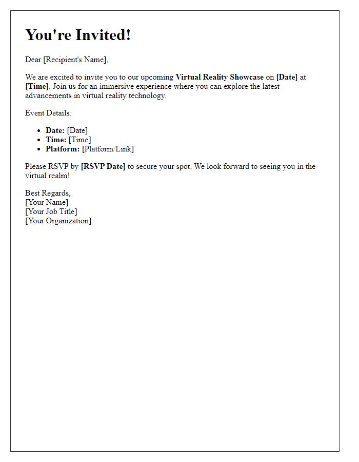 Letter template of invitation to a virtual reality showcase