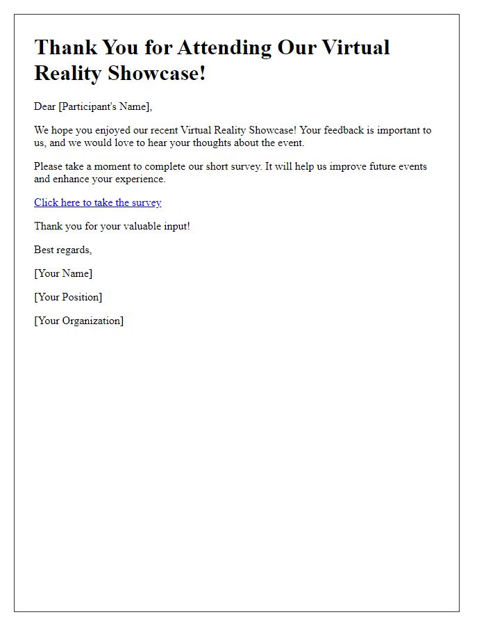 Letter template of post-event survey for virtual reality showcase