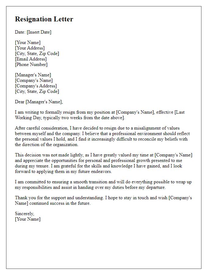 Letter template of resignation due to value misalignment