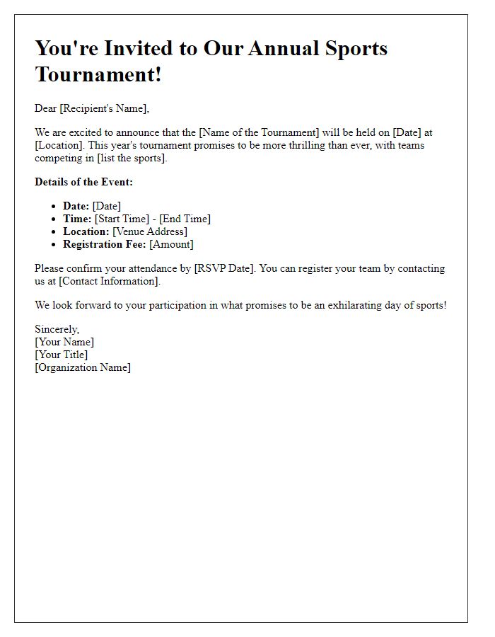 Letter template of sports tournament invitation