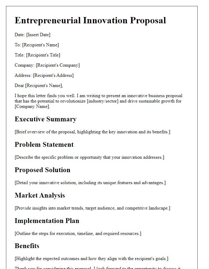 Letter template of entrepreneurial innovation proposal