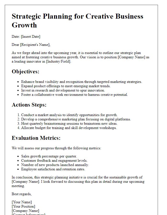 Letter template of strategic planning for creative business growth