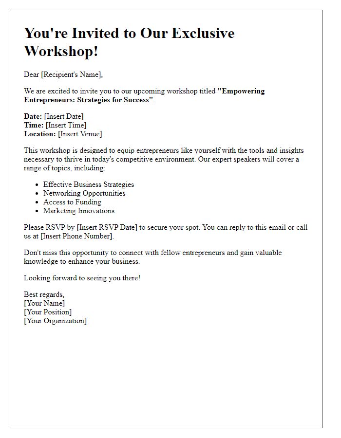 Letter template of workshop invitation for entrepreneurs