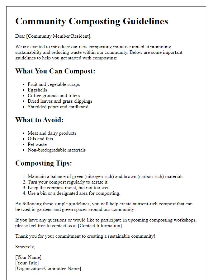 Letter template of composting guidelines for local communities