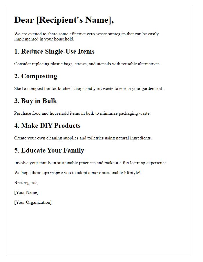 Letter template of zero-waste strategies for households