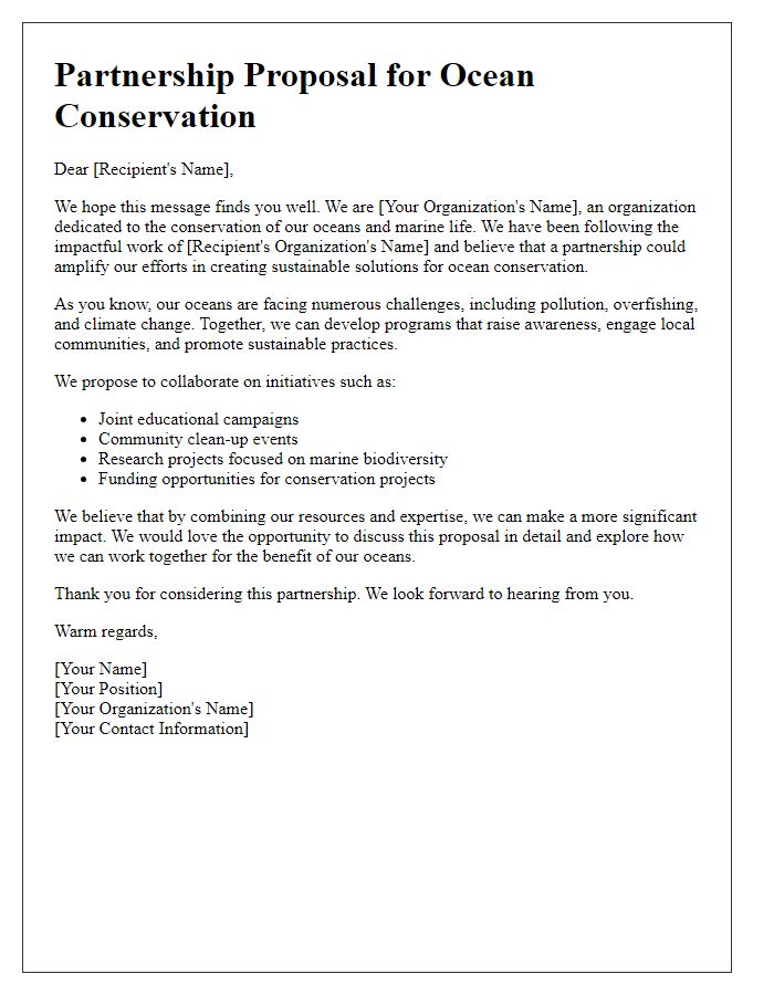 Letter template of partnership proposal for ocean conservation organizations