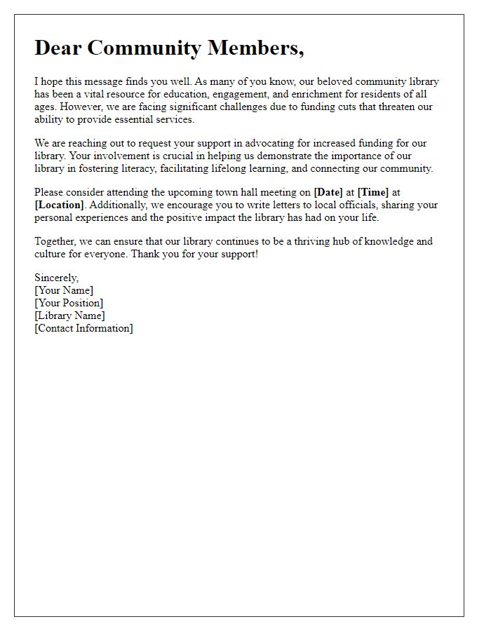 Letter template of appeal for community support in library funding.