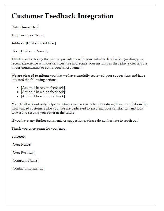 Letter template of customer feedback integration