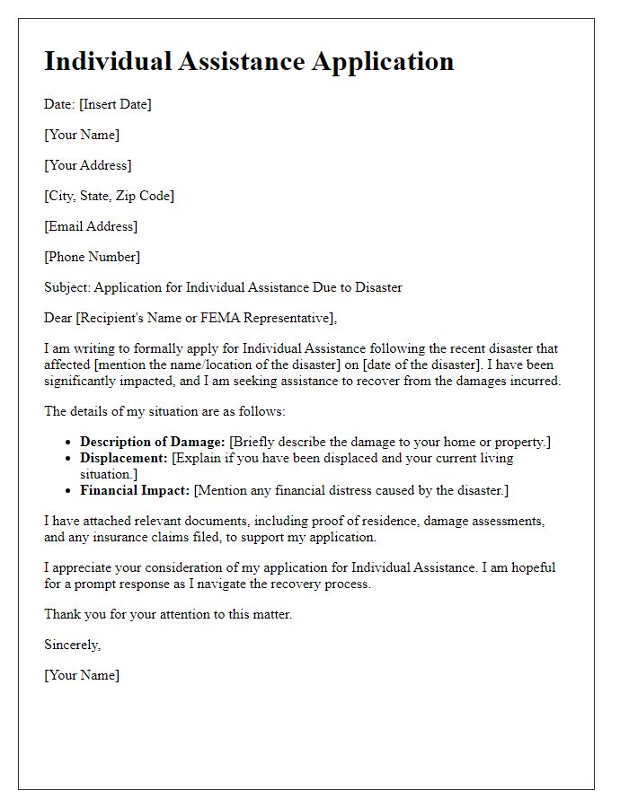 Letter template of individual assistance application for disaster recovery.