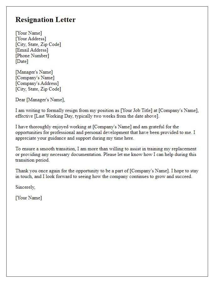 Letter template of resignation from engineering role with transition assistance offer