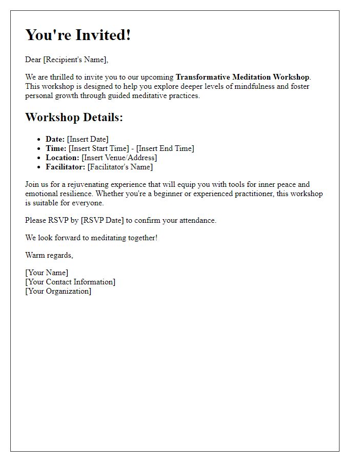 Letter template of invitation for transformative meditation workshops