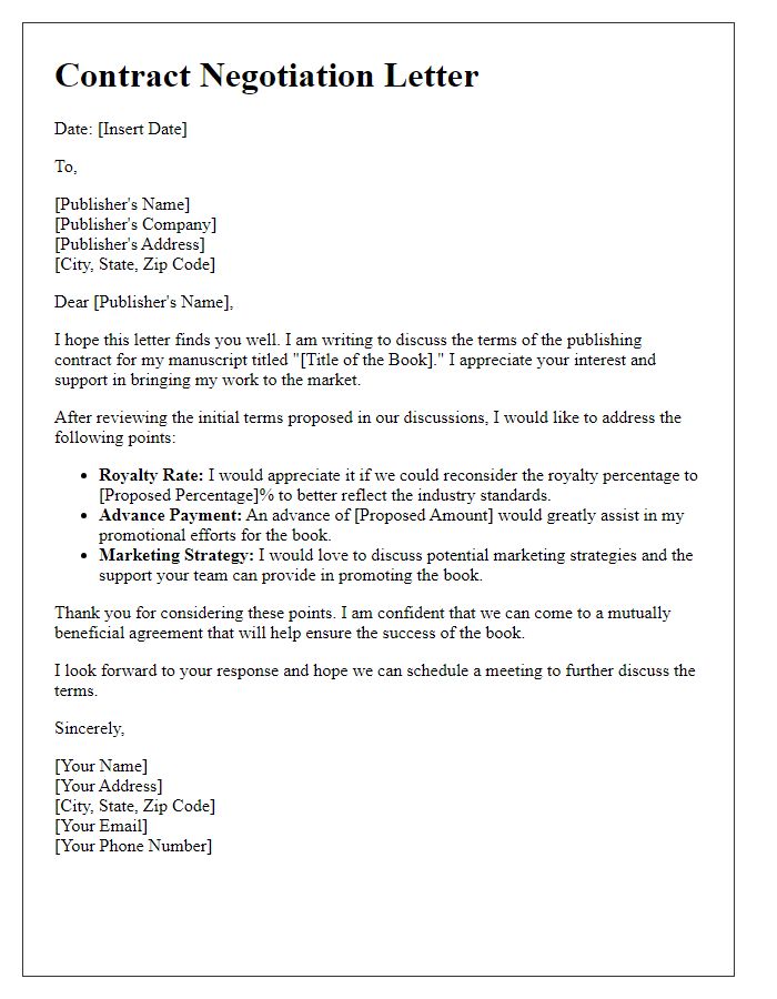 Letter template of contract negotiation for book publishing journey