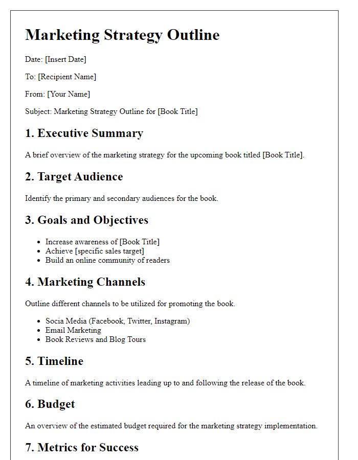 Letter template of marketing strategy outline for book publishing journey