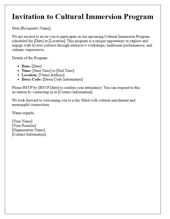 Letter template of invitation to cultural immersion program