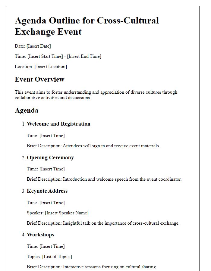 Letter template of agenda outline for a cross-cultural exchange event