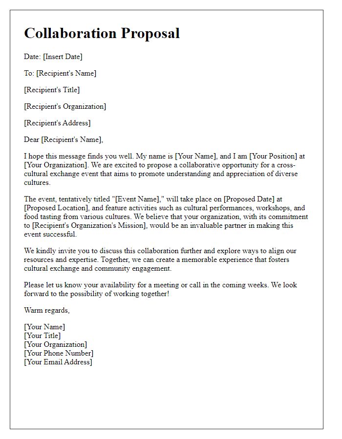 Letter template of collaboration proposal for a cross-cultural exchange event