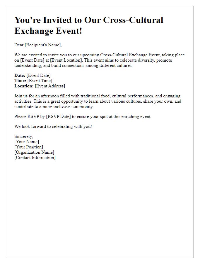 Letter template of invitation for a cross-cultural exchange event