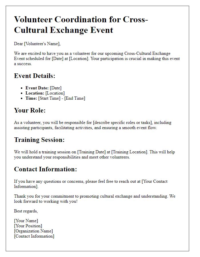 Letter template of volunteer coordination for a cross-cultural exchange event