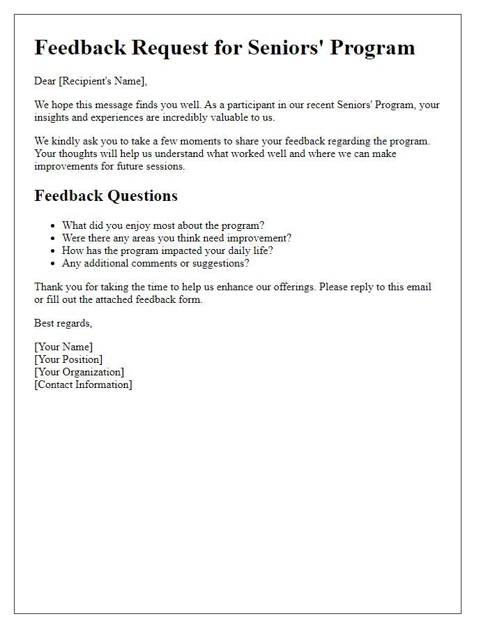 Letter template of feedback request for seniors' program