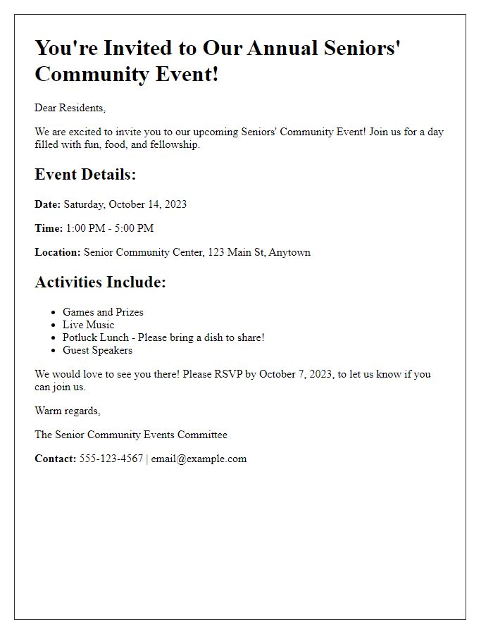 Letter template of invitation for seniors' community event