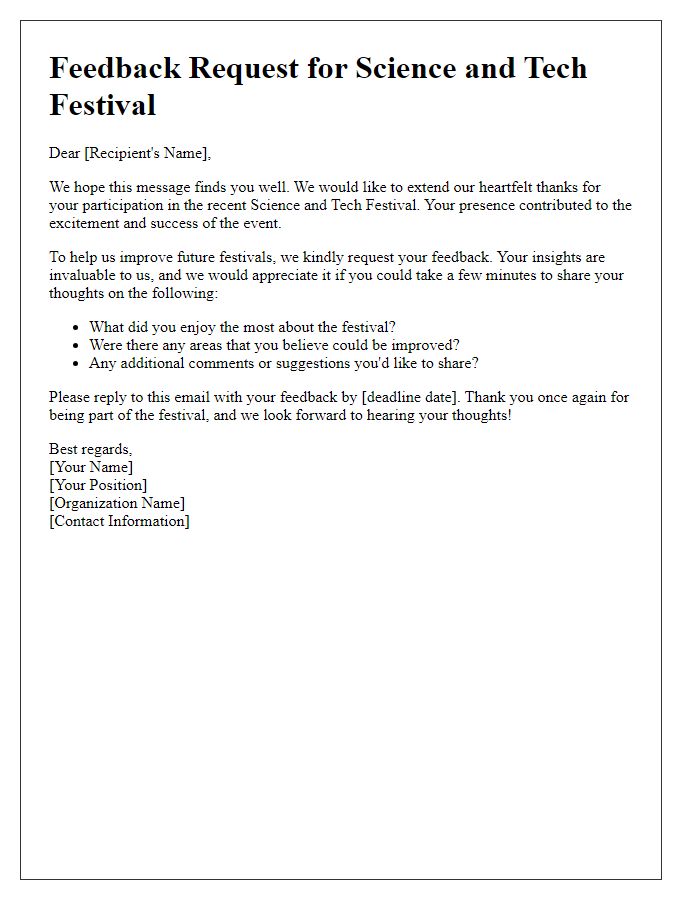 Letter template of Feedback Request after Science and Tech Festival