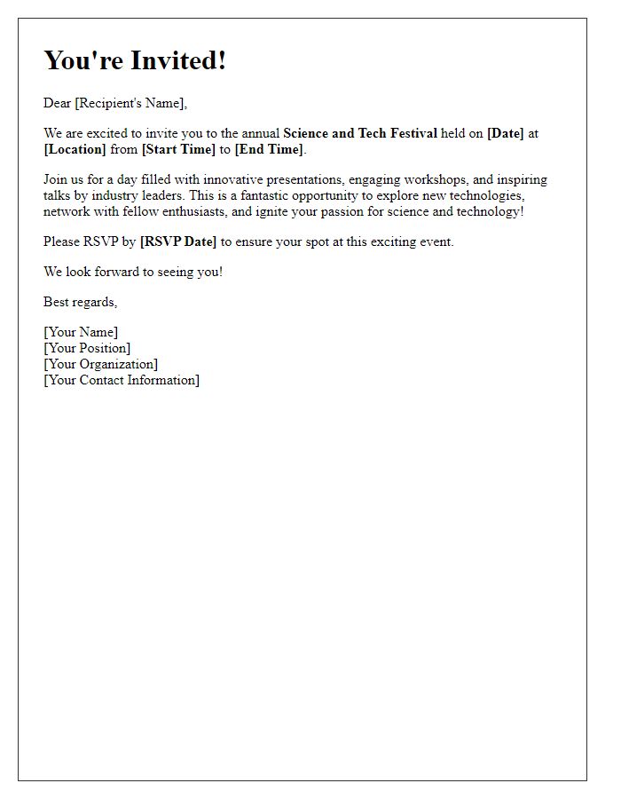 Letter template of Invitation to Science and Tech Festival