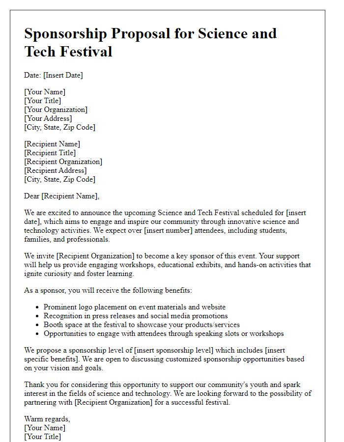 Letter template of Sponsorship Proposal for Science and Tech Festival