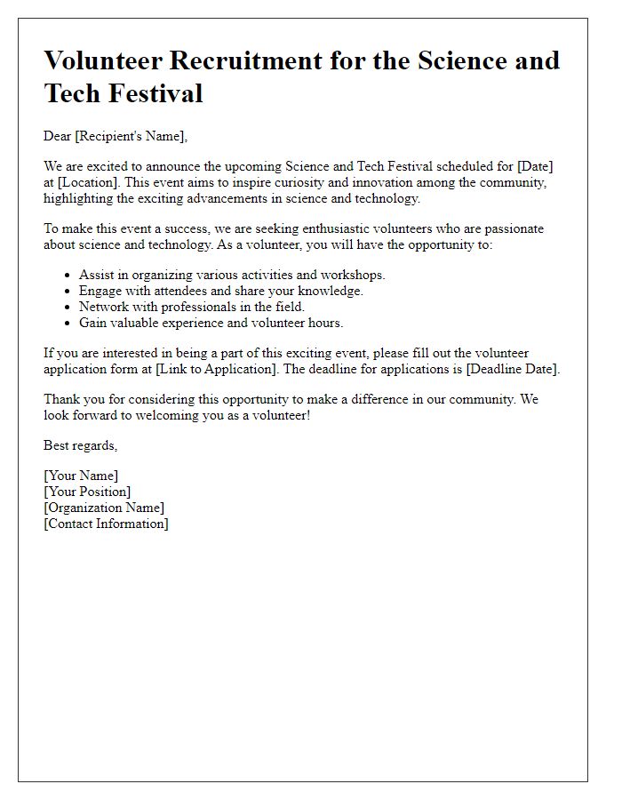 Letter template of Volunteer Recruitment for Science and Tech Festival