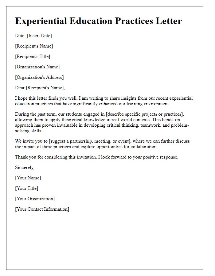 Letter template of experiential education practices