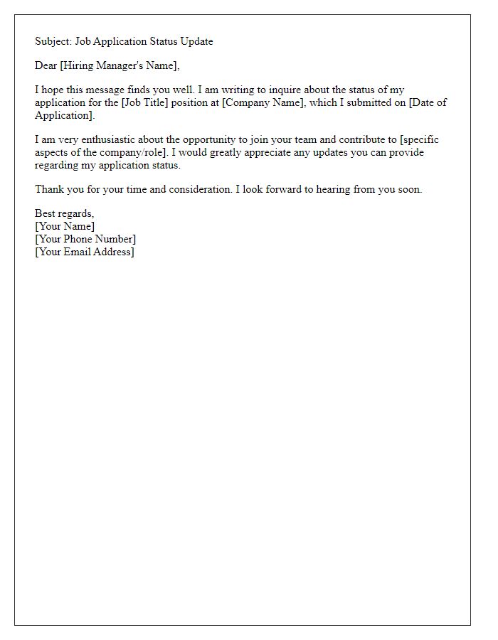 Letter template of status update request on job application