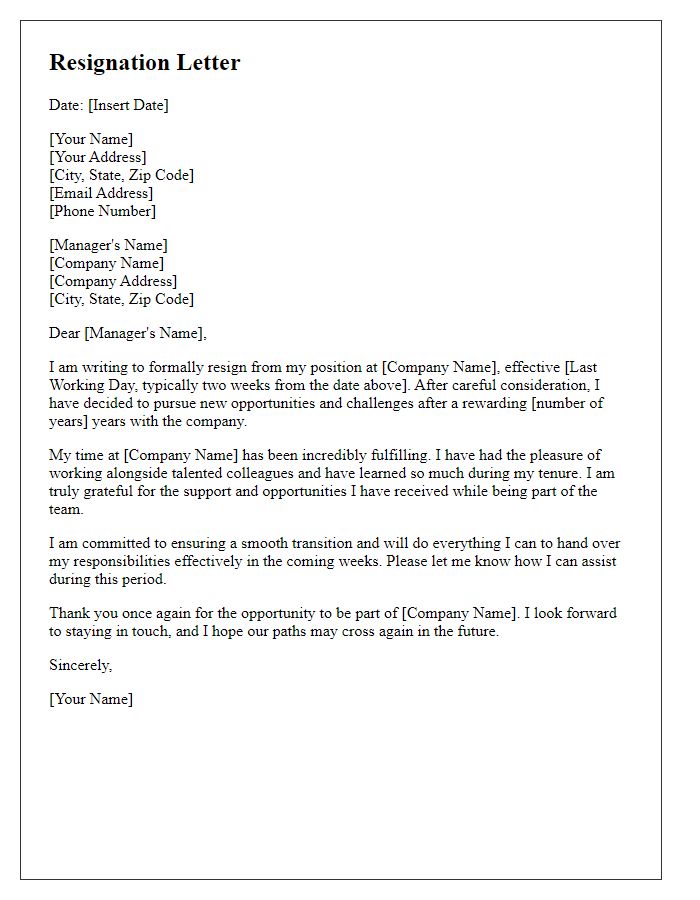 Letter template of resignation after a long tenure in a corporate job.