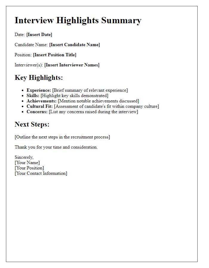 Letter template of summarizing interview highlights