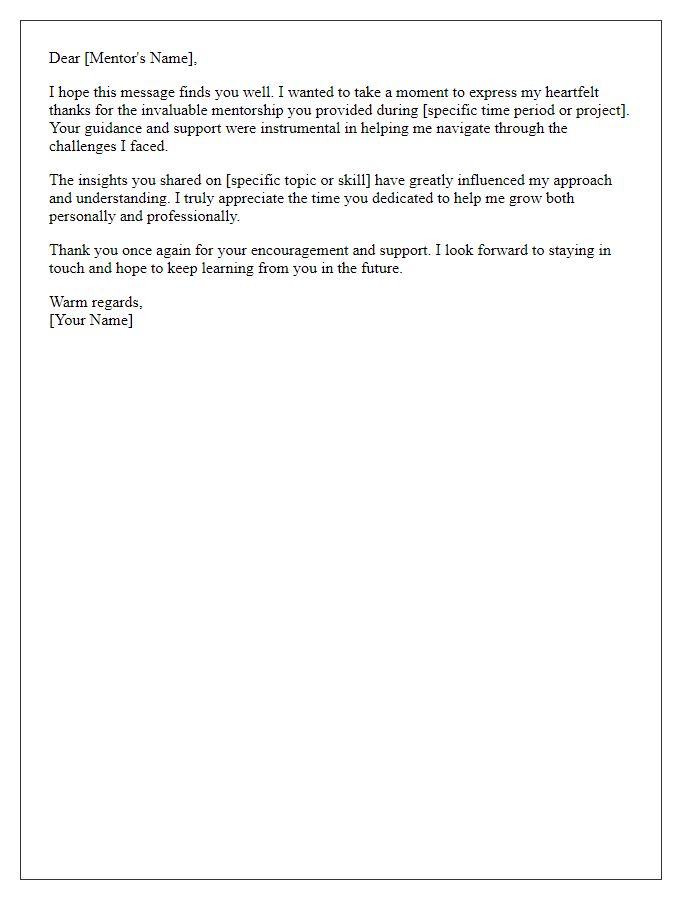 Letter template of a follow-up thank you note to a mentor