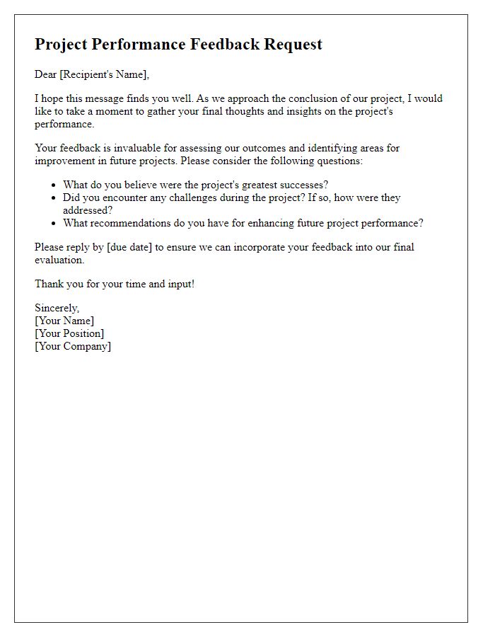 Letter template of eliciting final thoughts on project performance