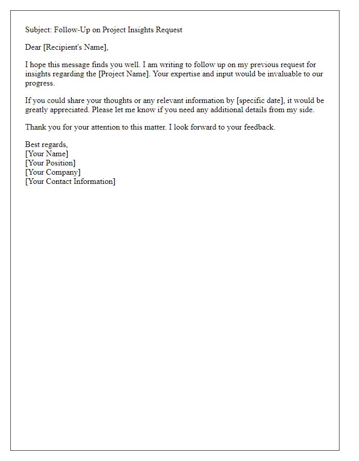 Letter template of follow-up request for project insights