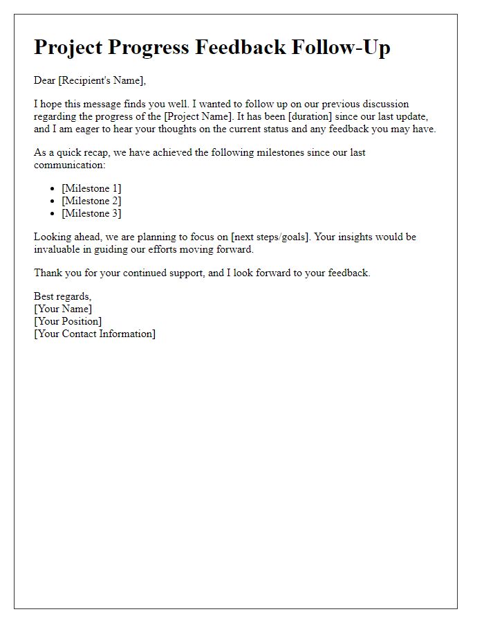 Letter template of project progress feedback follow-up