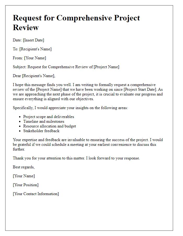 Letter template of requesting comprehensive project review