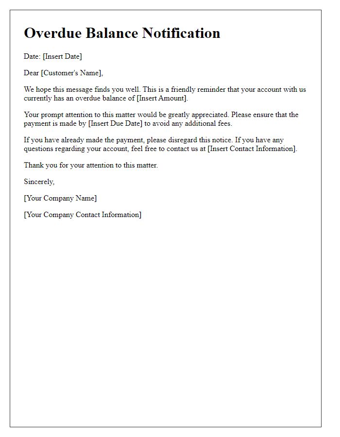 Letter template of overdue balance notification