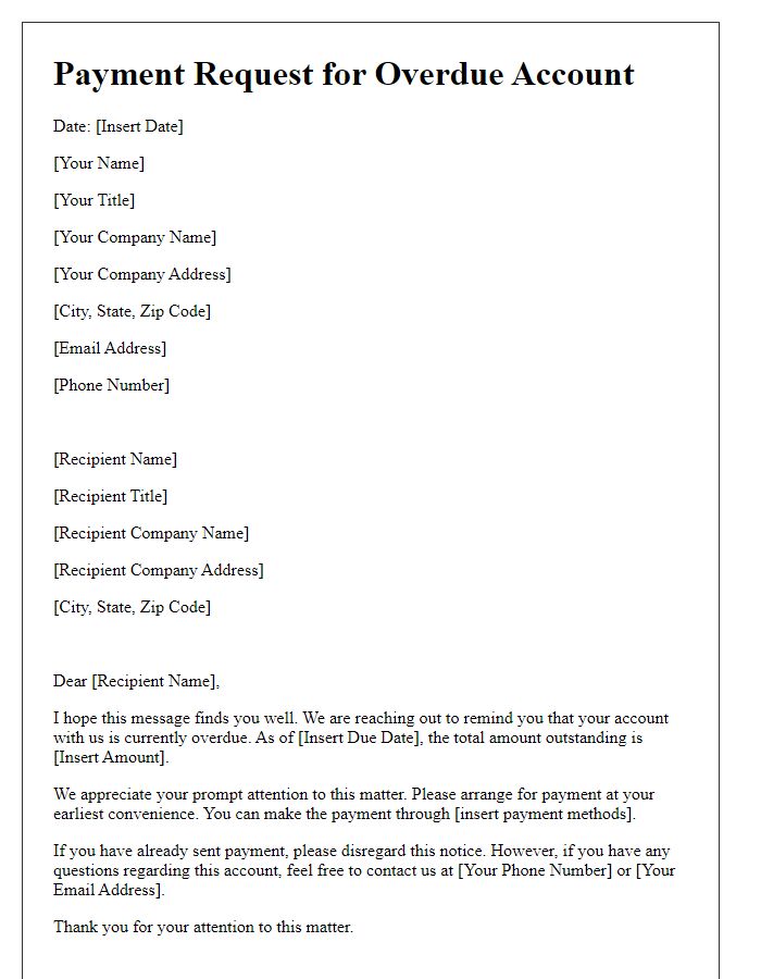 Letter template of payment request for overdue account