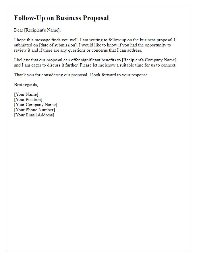 Letter template of follow-up on business proposal