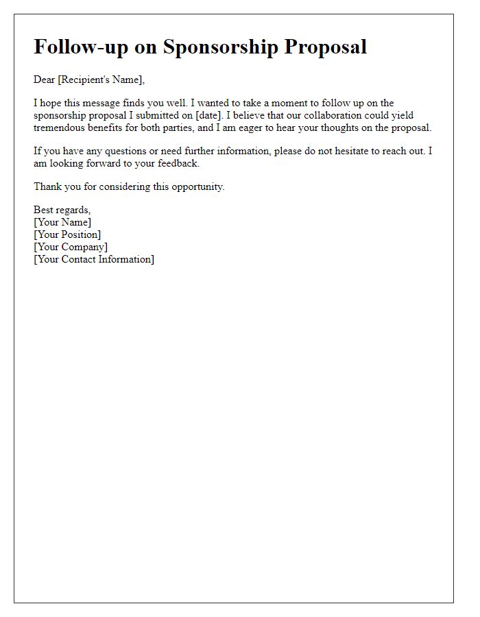 Letter template of follow-up on sponsorship proposal