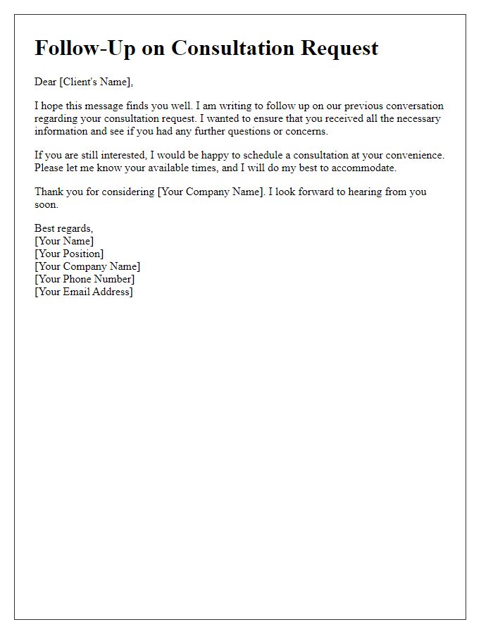 Letter template of follow-up client consultation request