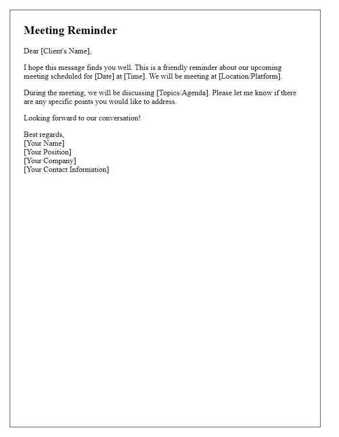 Letter template of follow-up client meeting reminder