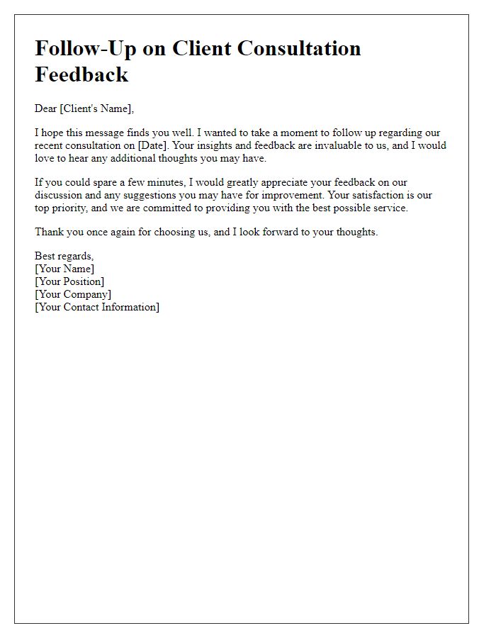 Letter template of follow-up on client consultation feedback