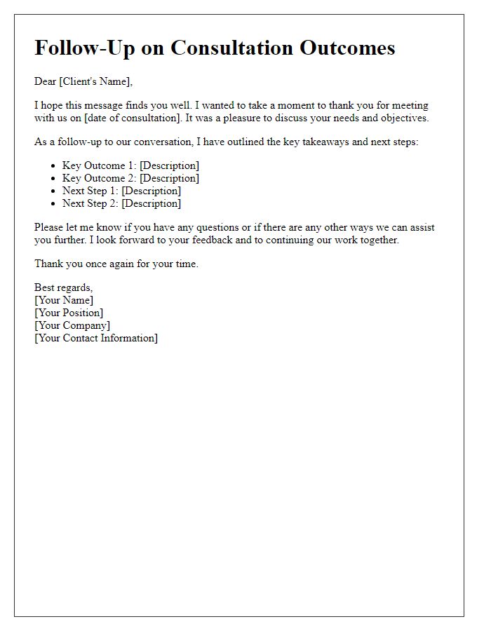Letter template of follow-up on client consultation outcomes