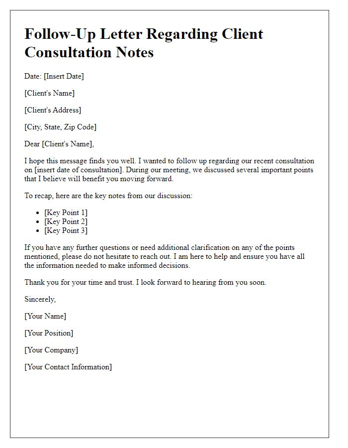 Letter template of follow-up regarding client consultation notes