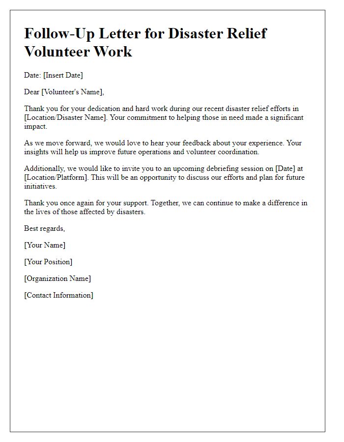 Letter template of follow-up for disaster relief volunteer work